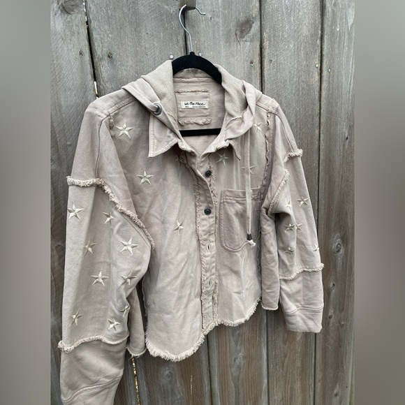 We The Free Free People Beyond the Stars Natural Tan Hooded Crop Jacket Top - Picture 4 of 8